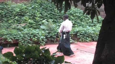 Kung fu sabre training in forest Video stock 80458776