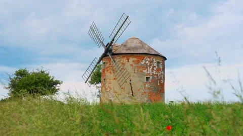 Kunkovice Windmill Close-up Czech Republic Stock Footage 328895797