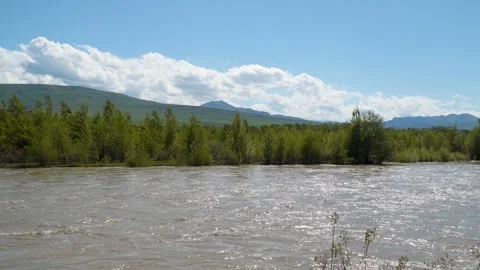 The Kura River on the background of the mountains Stock Footage 109268658
