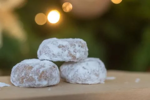 Kurabiedes.Sugared buns. Greek Christmas tranditional cookies Stock Photos