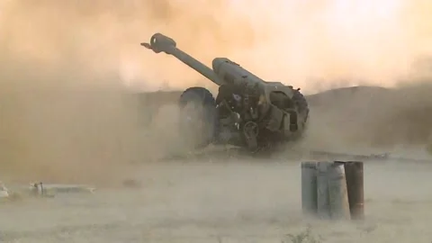 Kurdish Peshmerga units attack with artillery Stock Footage 172168223