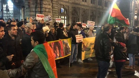 Kurdish protest in Nuremberg after Afrin massacre Stock-Footage 87195744