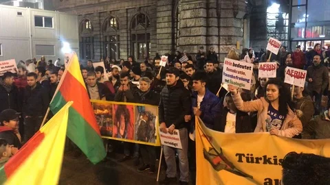 Kurdish protest in Nuremberg after Afrin massacre Stock-Footage 87195776
