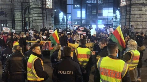 Kurdish protest in Nuremberg after Afrin massacre Stock-Footage 87195823