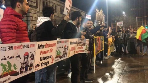Kurdish protest in Nuremberg after Afrin massacre Stock-Footage 87210243