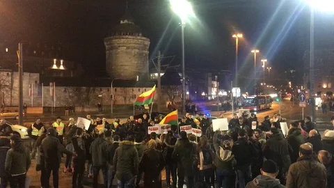 Kurdish protest in Nuremberg after Afrin massacre Stock-Footage 87210394