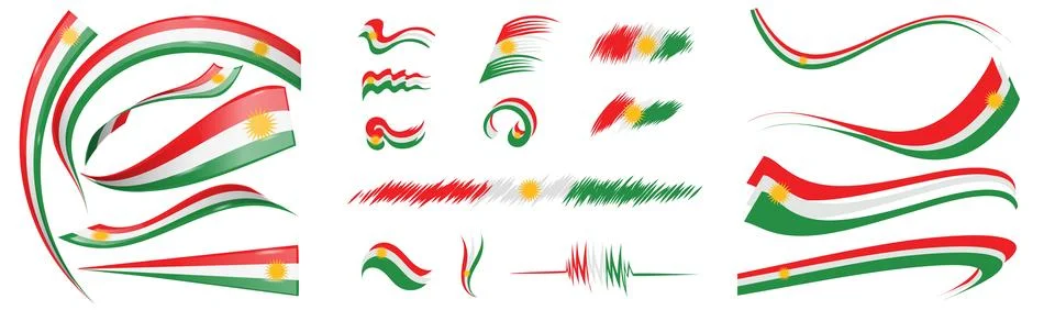 Kurdistan flag set elements, vector illustration on a white background Ilustración de archivo