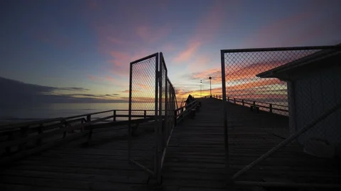 Kure beach pier dawn 12 Stock Footage 99281764