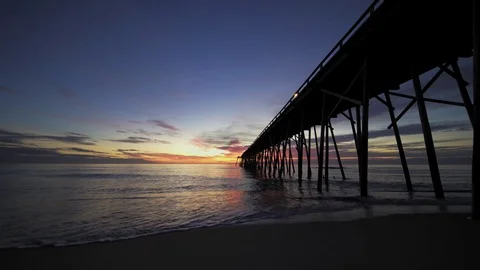 Kure beach pier dawn 7 Stock Footage 99281665