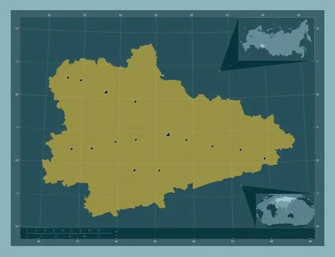 Kurgan, Russia. Solid color shape. Locations of major cities of the region 库存插图