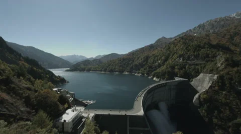 Kurobe dam wide angle, non color graded 4K (3840x2160) Video stock 42750406