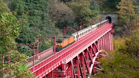 Kurobe Gorge Railway Torokko Train - Autumn Stock Footage 330815133
