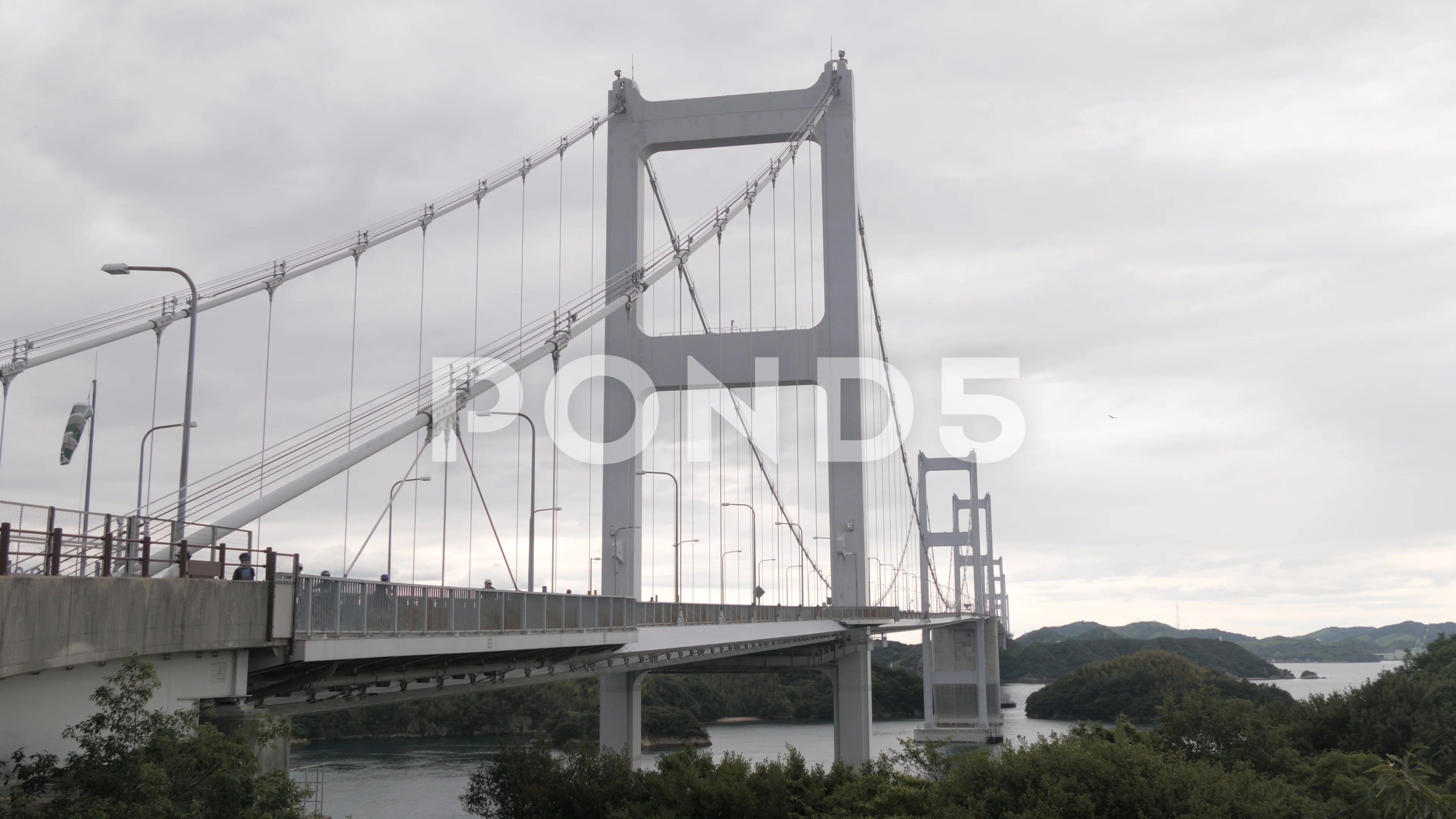 Kurushima Kaikyo Bridge With Cyclists Im Stock Video Pond5