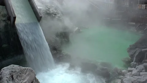 KUSATSU, JAPAN : KUSATSU ONSEN hot sprin... | Stock Video | Pond5