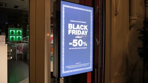 Kusmi Tea Paris store with Black Friday sign on the digital showcase Stock Footage 100822955