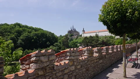Kutná Hora View with Stone Wall and Cathedral Stock Footage 313844651