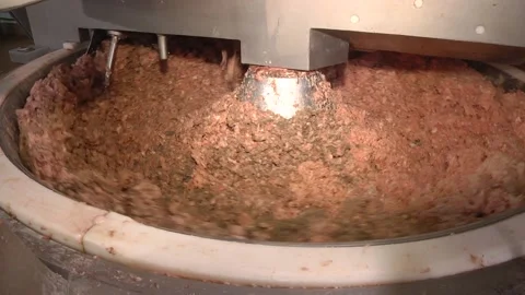 KUTTER FOR MEAT. Fine grinding of soft meat raw materials. Stock Footage 99490602
