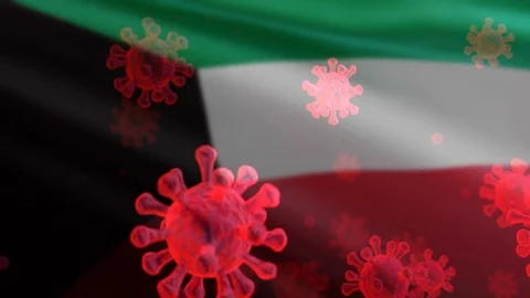 Kuwait 3D Flag With Virus Floating Animation Closeup (3D Rendering) Stock Footage 126823949