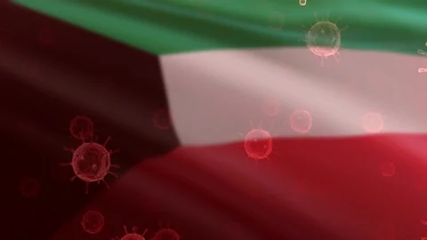 Kuwait 3D Flag With Virus Floating Animation Closeup (3D Rendering) 動画素材 126984348