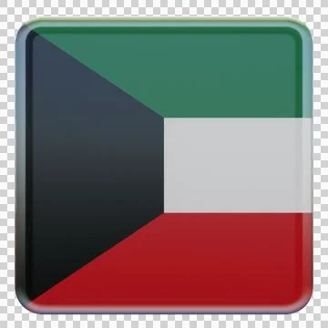 Kuwait 3d illustration flag on pole. Wood flagpole Stock Illustration