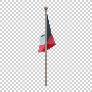 Kuwait 3d illustration flag on pole. Wood flagpole Stock Illustration