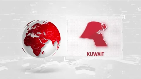 Kuwait 4K Tech Map Beside Globe On White Background Stock Footage 338240771