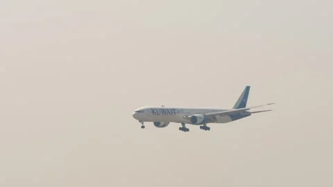 Kuwait Airways is flying, side view Stock Footage 283034455