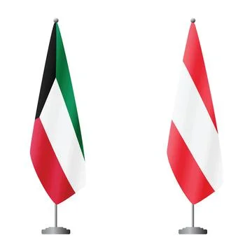 Kuwait and Austria flags on flagpoles for official ceremonies and meetings Stock Illustration