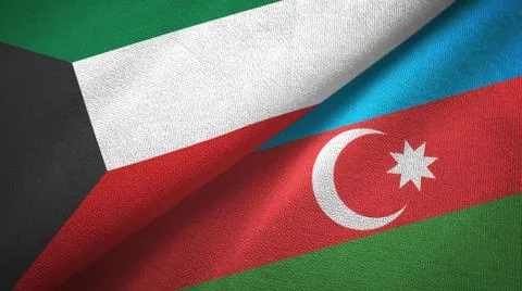 Kuwait and Azerbaijan two flags textile cloth, fabric texture Stock Illustration