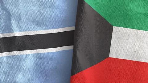 Kuwait and Botswana two flags textile cloth 3D rendering Stock Illustration