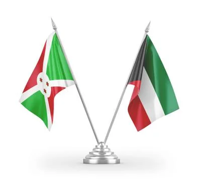 Kuwait and Burundi table flags isolated on white 3D rendering Illustrazione stock