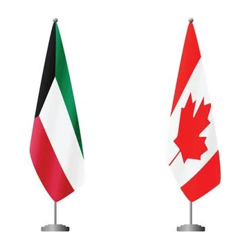 Kuwait and Canada flags on flagpoles for official ceremonies and meetings Stock Illustration