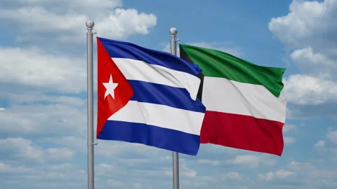 Kuwait and Cuba two flags Stock Footage 269660415