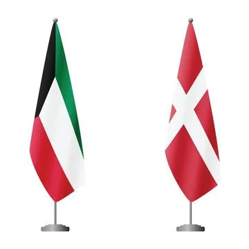 Kuwait and Denmark flags on flagpoles for official ceremonies and meetings Stock Illustration