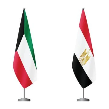 Kuwait and Egypt flags on flagpoles for official ceremonies and meetings Stock Illustration