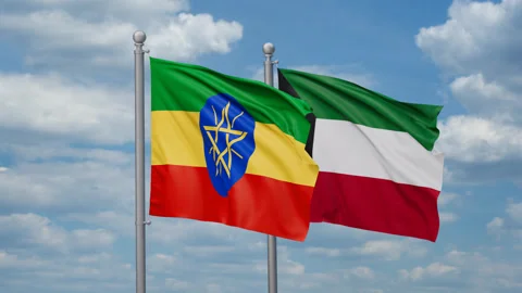 Kuwait and Ethiopia two flags Stock Footage 269317320