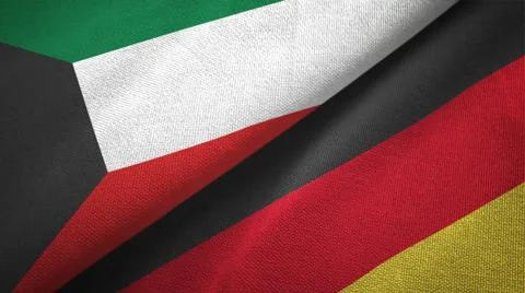 Kuwait and Germany two flags textile cloth, fabric texture Stock Illustration