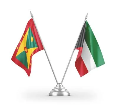 Kuwait and Grenada table flags isolated on white 3D rendering Stock Illustration