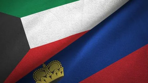 Kuwait and Liechtenstein two flags textile cloth, fabric texture Stock Illustration