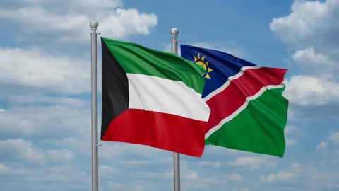 Kuwait and Namibia waving flags Stock Footage 269321994