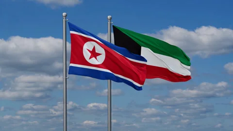 Kuwait and North Korea two flags Stock Footage 287748888