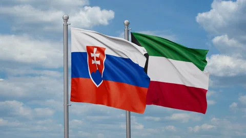 Kuwait and Slovakia two flags Stock Footage 269382058