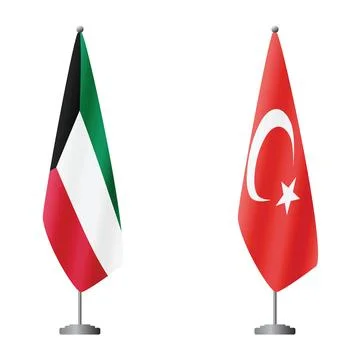 Kuwait and Turkey flags on flagpoles for official ceremonies and meetings Stock Illustration