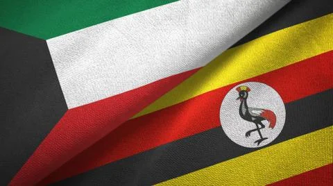 Kuwait and Uganda two flags textile cloth, fabric texture Stock Illustration