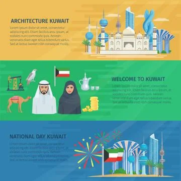 Kuwait Banner Horizontal Set Stock Illustration