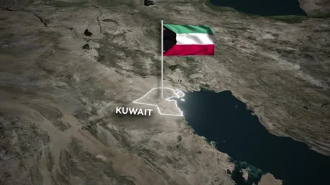 Kuwait Border Map Animation with 3D Waving Kuwait National Flag on World Map Video stock 329634149