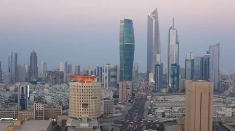 Kuwait City at dusk Stock Footage 45584974