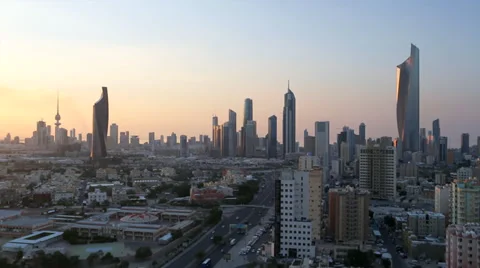 Kuwait City, Kuwait, city skyline, dawn, elevated angle Stock Footage