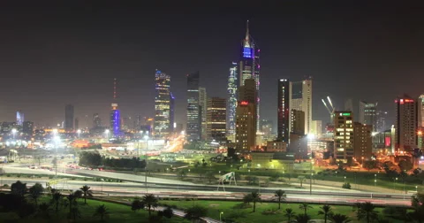 Kuwait City at night Stock Footage 46340684