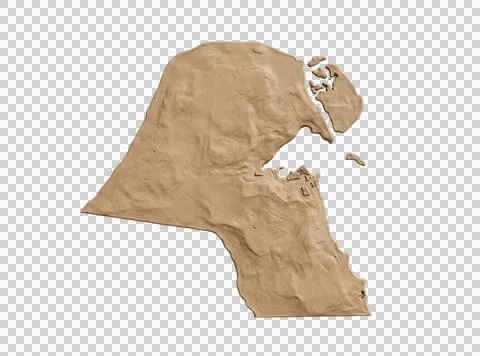 Kuwait clay topographical map relief with islands and gulf. Stock Photos